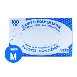 Gants d'examen latex poudré taille M -100 gants