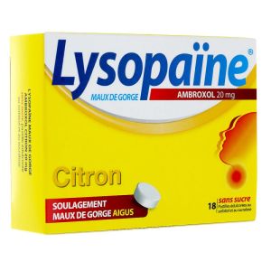 Lysopaine ambroxol Citron 20mg Sans sucre - 18 pastilles