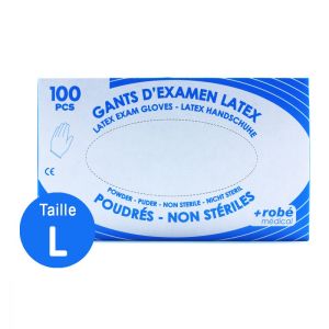 Gants d'examen latex poudré taille L -100 gants