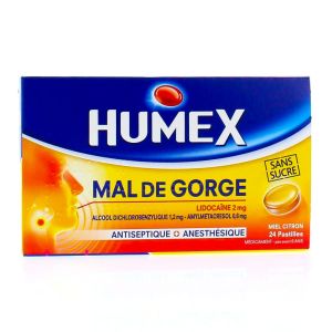 Humex Mal de gorge Miel citron sans sucre - 24 pastilles