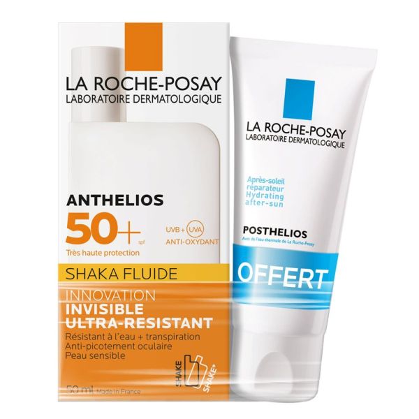 Anthelios Crème Solaire en Fluide Shaka Visage SPF50+ Avec Parfum 50ml + Posthelios Après-Soleil 40m