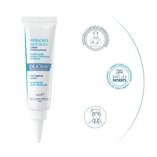 Keracnyl - Glycolic crème désincrustante Points noirs et imperfections - peaux grasses à tendance acnéique 30 ml