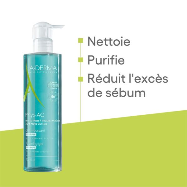 Phys-AC Gel moussant nettoyant purifiant peaux grasses à tendance acnéique 400 ml