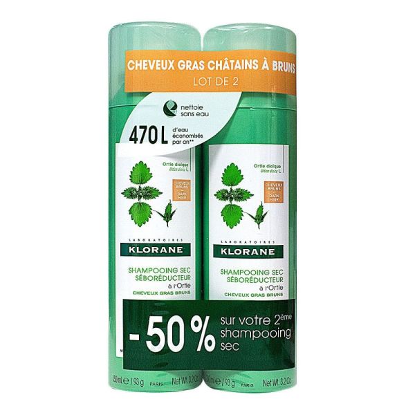 Shampooing Sec Ortie Cheveux Brun - Lot de 2x150mL