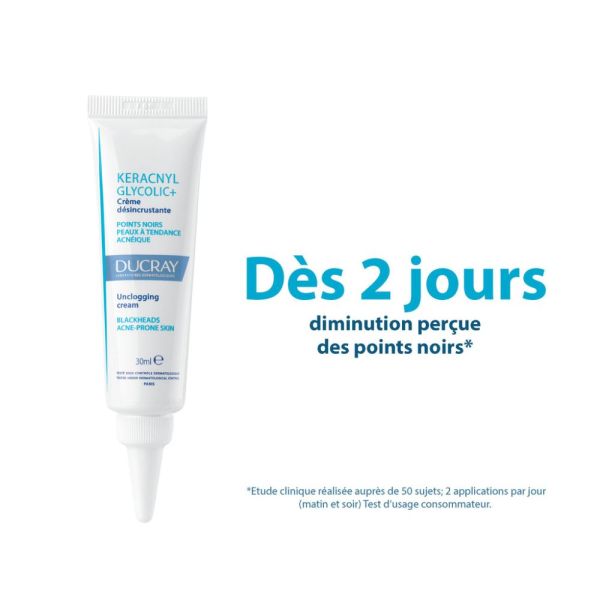 Keracnyl - Glycolic crème désincrustante Points noirs et imperfections - peaux grasses à tendance acnéique 30 ml