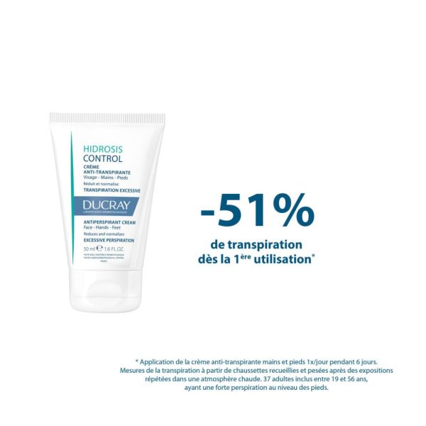 Hidrosis Control - Crème déodorant anti transpirante visage, mains et pieds - Transpiration excessive 50 ml