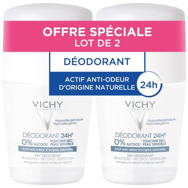 LOT*2 Déodorant 24H actif anti-odeur d'origine naturelle toucher sec - Roll-on