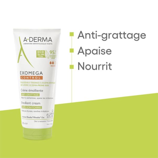 Exomega Control Crème émolliente anti-démangeaisons Peaux sèches à tendance à l'eczéma atopique 200 ml