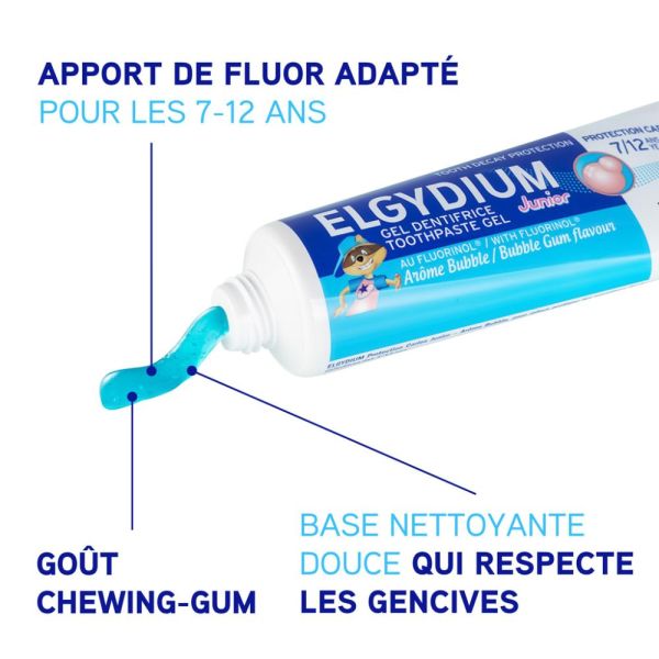 ELGYDIUM Junior Bubble 7/12 ans - dentifrice enfant 50 ml