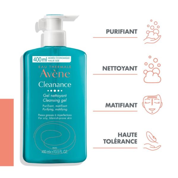 Cleanance Gel nettoyant purifiant matifiant peaux mixte, grasse à imperfections ou à tendance acneique 400 ml