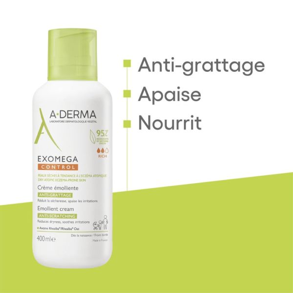 Exomega Control Crème émolliente anti-démangeaisons Peaux sèches à tendance à l'eczéma atopique 400 ml