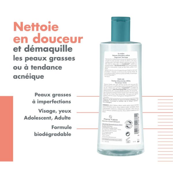 Cleanance Eau Micellaire nettoyante matifiante peaux mixte, grasse à imperfections ou à tendance acneique 400 ml